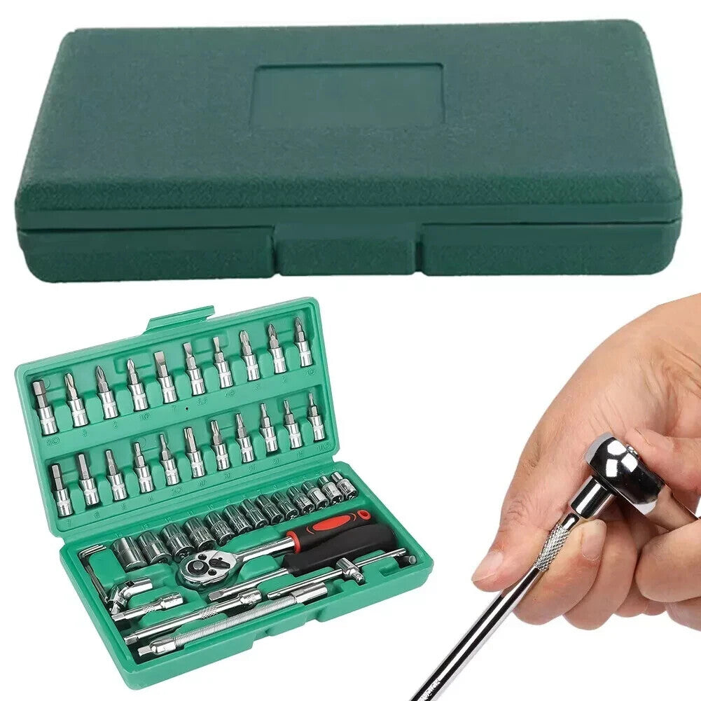 48 Pcs Socket Wrench Set 1/4" Drive Ratchet Metric Kit Garage Car Repair Tool US