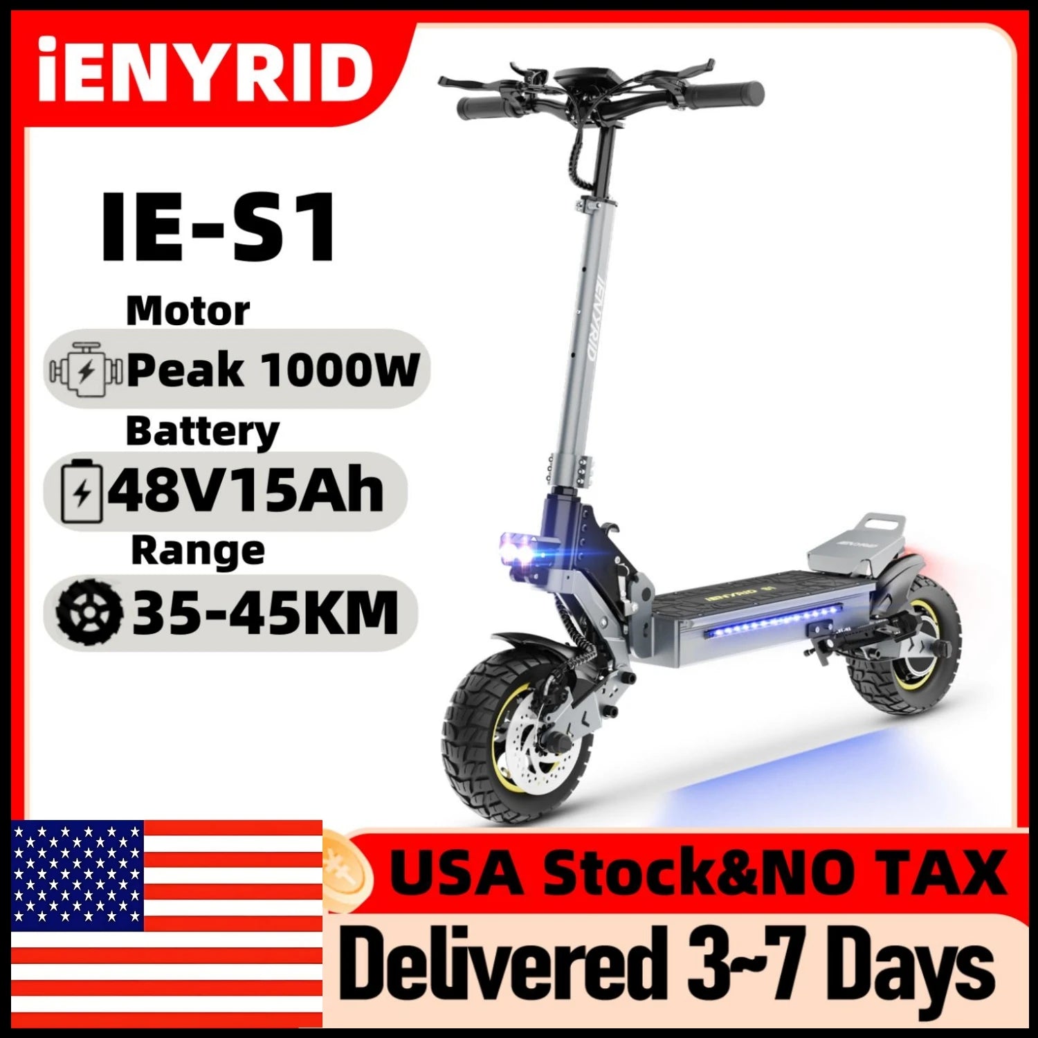 IE-S1 Electric Scooter 800W Motor 48V15AH Lithium Battery E-Scooter 10-Inch Off-Road Tires Foldable E-Scooters