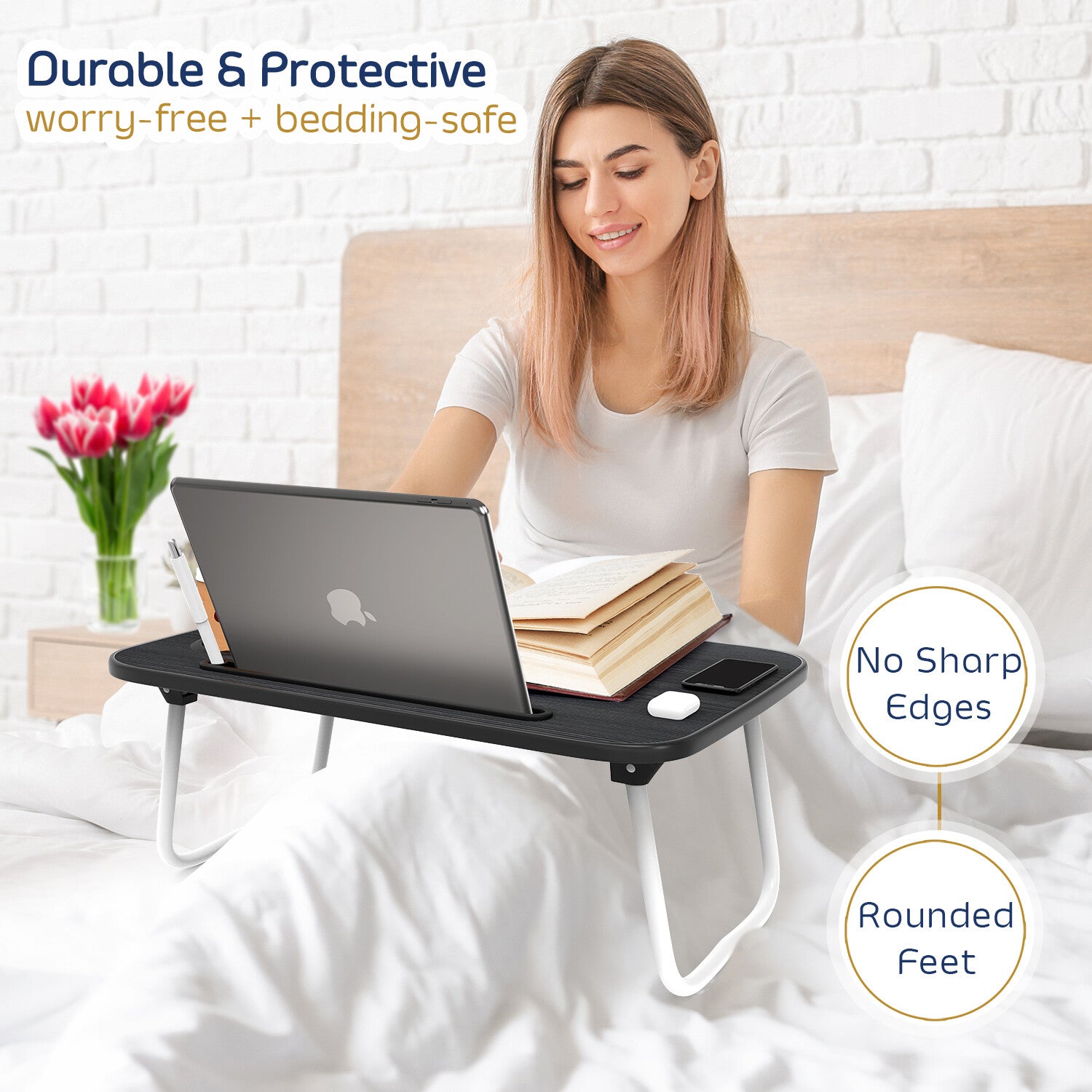 Adjustable Laptop Tray Lap Desk Stand Foldable Bed Table Notebook Tray Cup Slot