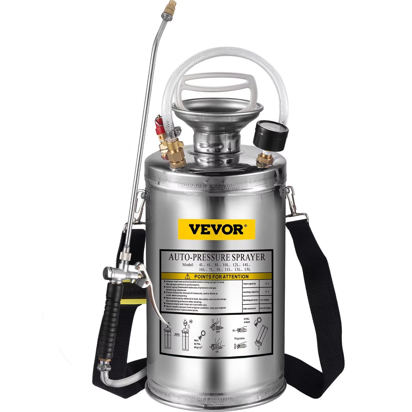 DB Wholesale 1.5-Gallon Stainless Steel Sprayer with 16\" Wand & Handle 3.3FT Reinforced Hose Hand Pump Pressure