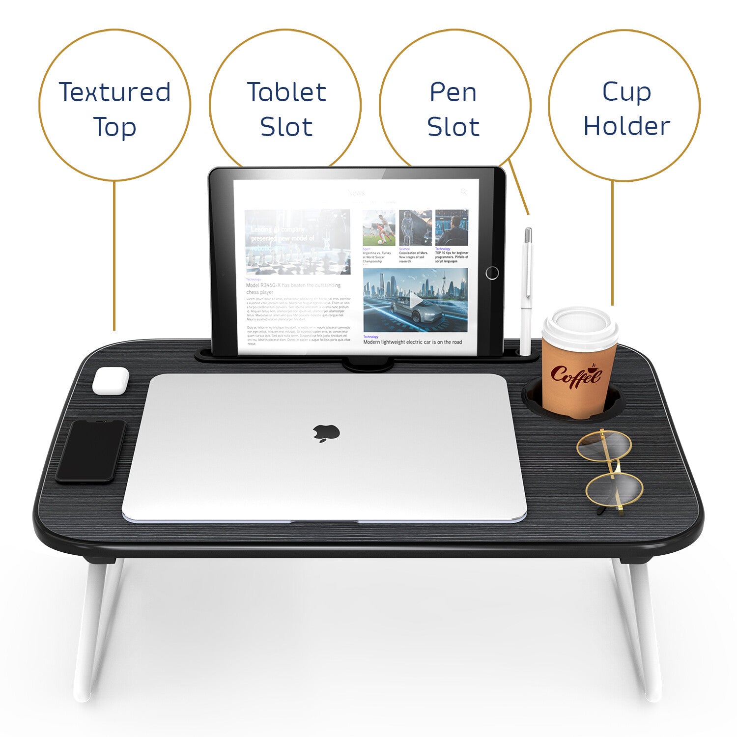 Adjustable Laptop Tray Lap Desk Stand Foldable Bed Table Notebook Tray Cup Slot