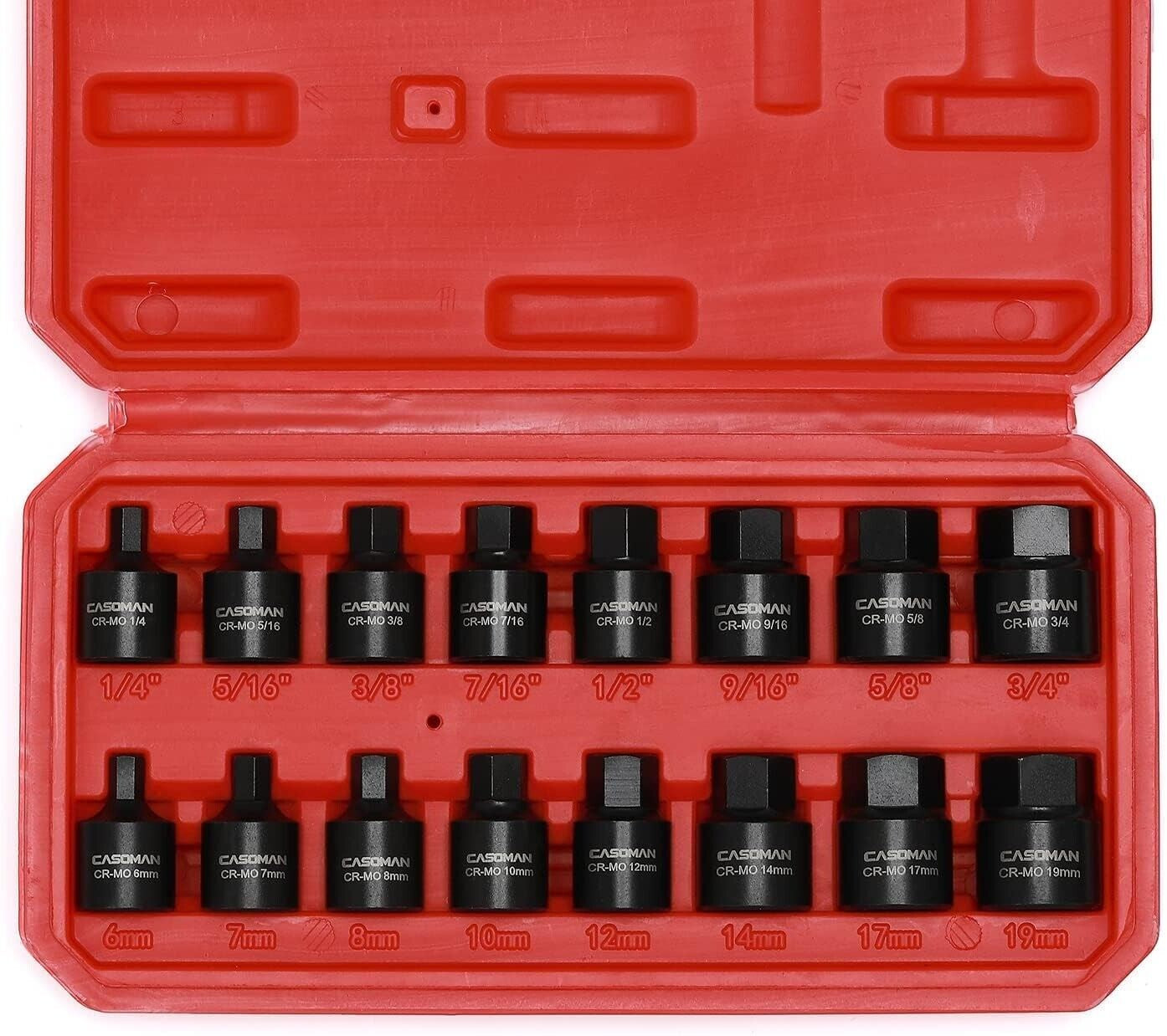 16 PCS 3/8" Drive Low Profile Impact Driver Set SAE & Metric Hex Bit Socket Set