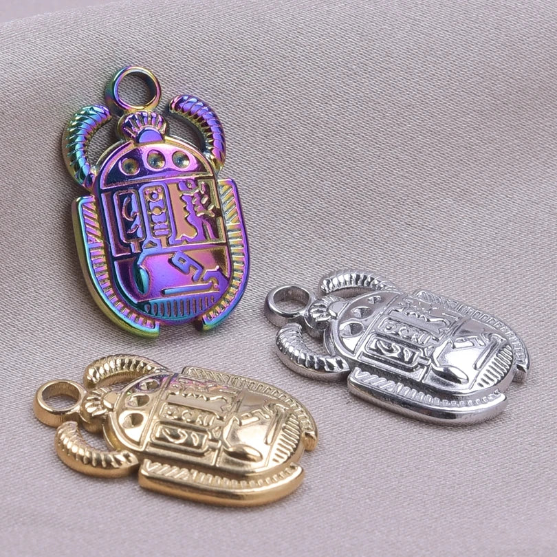 6Pcs Vintage Egyptian Scarab Beetle Charm Stainless Steel Insect Pendant for Jewelry Making DIY Bracelet Necklace Handmade Craft