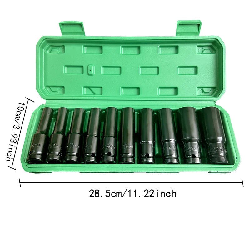 10-Pack 1/2" Drive Socket Set, 6-Point Hexagon Impact Socket Set, 8-24Mm Impact Socket Set with Storage Box