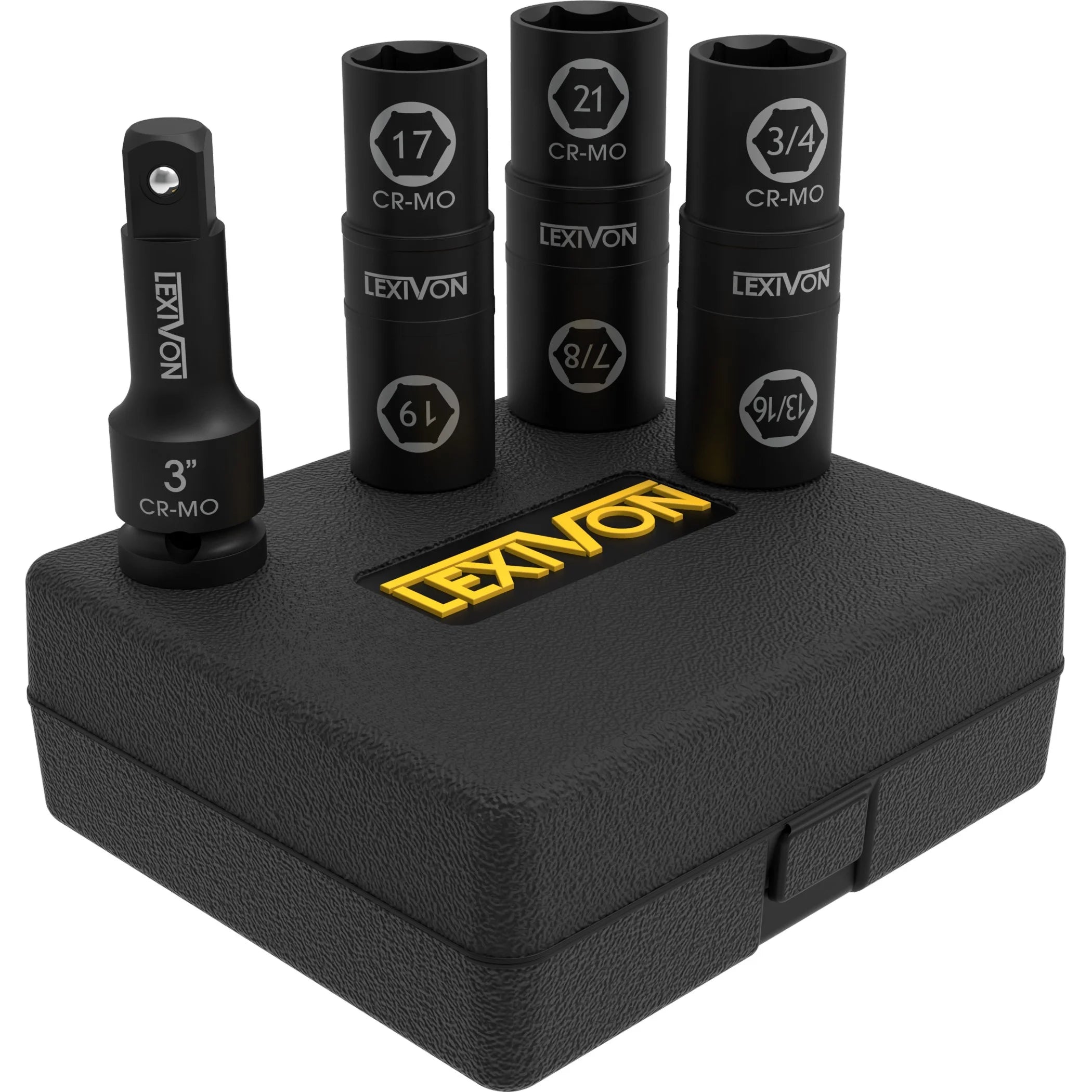 1/2-Inch Impact Socket Set, 6 Total Lug Nut Size, Innovative Flip Socket Design Cover Most Commonly Inch & Metric Use Sizes, Cr-Mo Steel = Fully Impact Grade (LX-111)