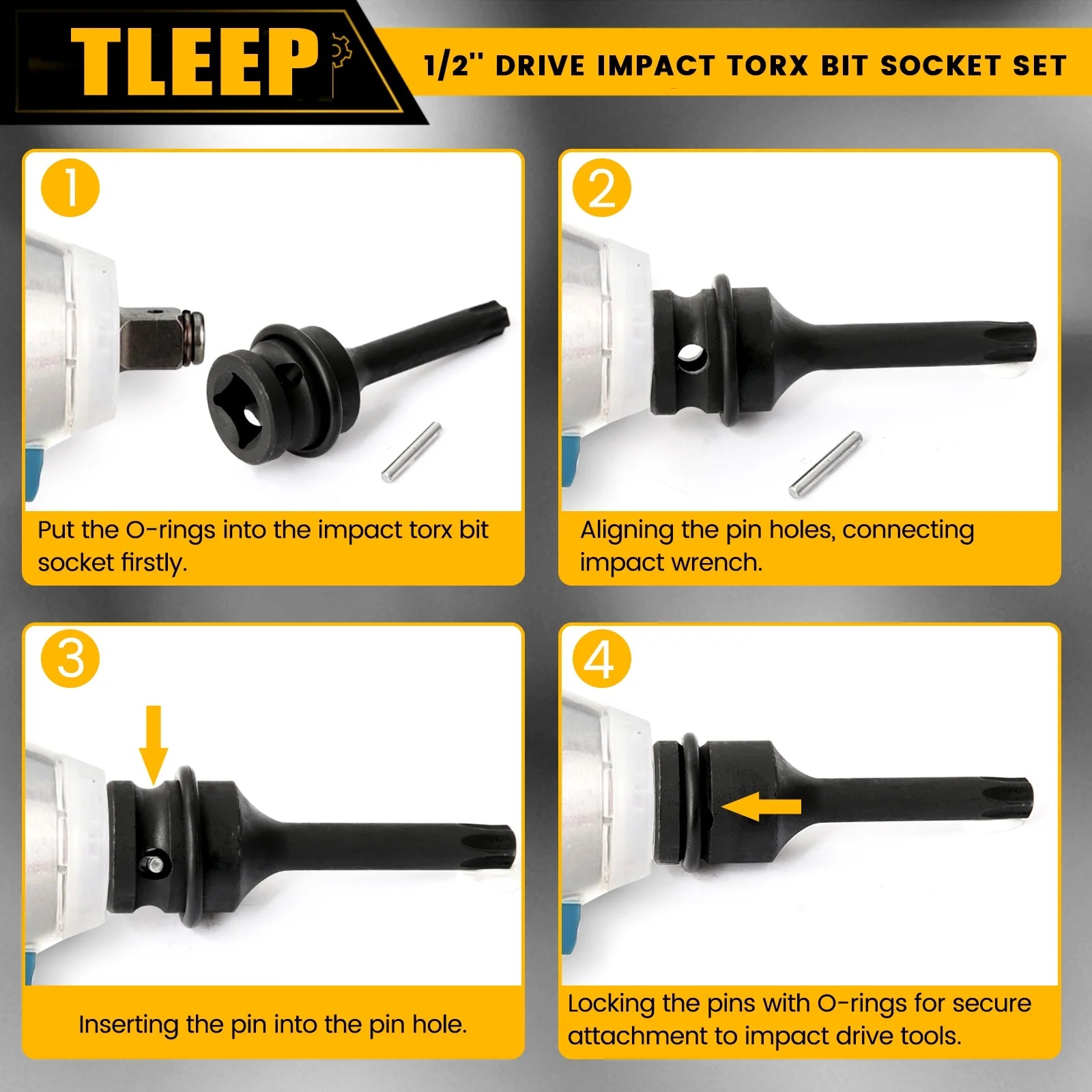 1/2 Inch Impact Torx Bit Socket Set,Cr-Mo Impact Grade,T30-T80 Torx Sockets with Socket Adapter