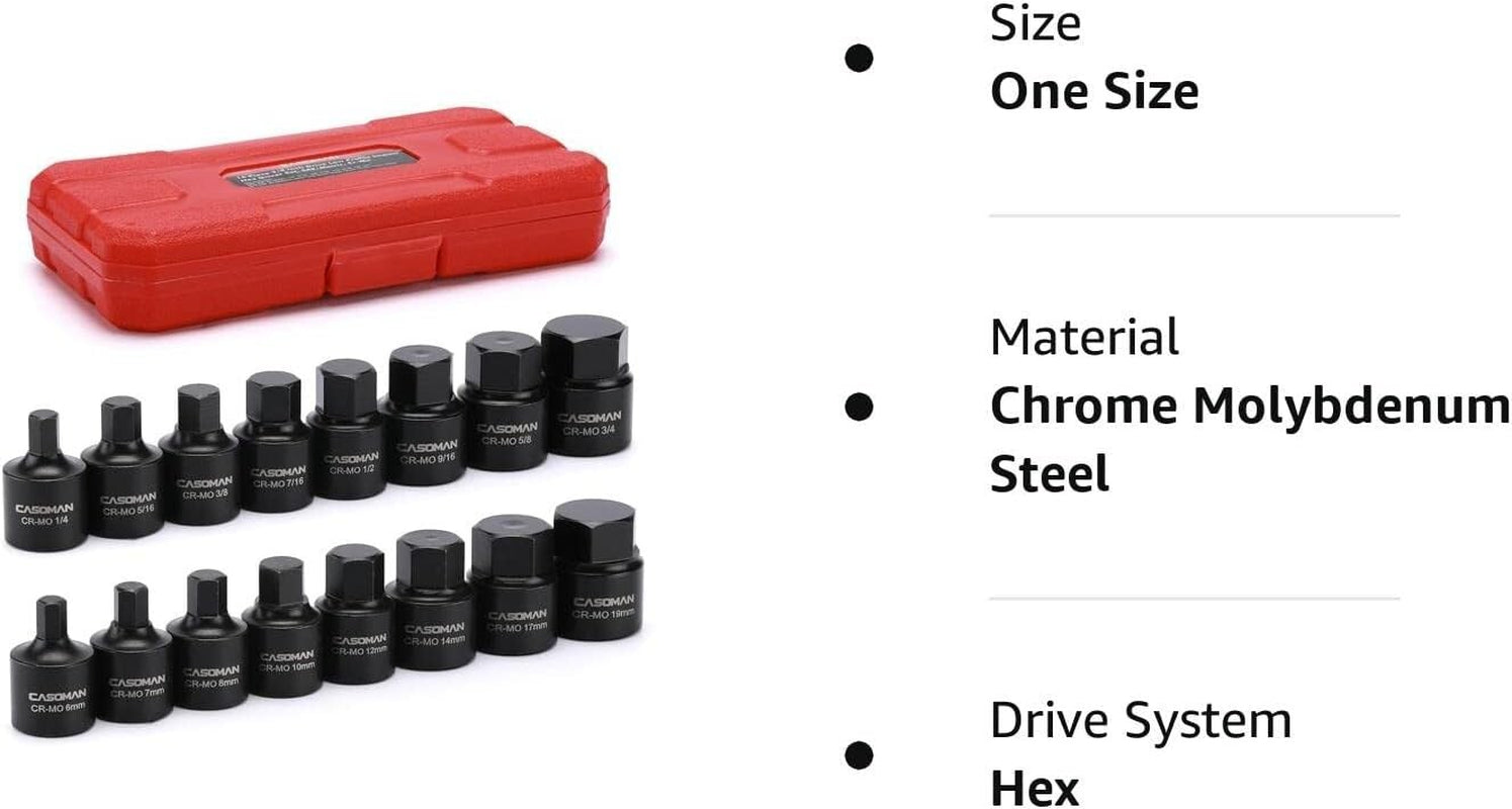 16 PCS 3/8" Drive Low Profile Impact Driver Set SAE & Metric Hex Bit Socket Set