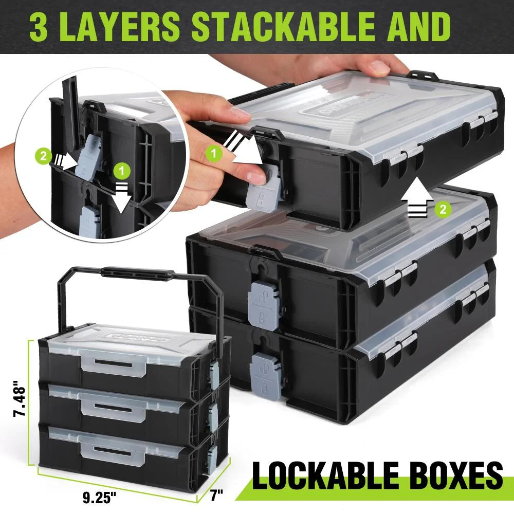 43PCS Cordless Lithium-Ion Drill Driver and Toolbox, 8V 2.0 Ah Power Drill Set with Household Hand Tool Kit, Battery Powered Screwdriver with Stackable Tool Box, Home Tool Set for Repair, DIY