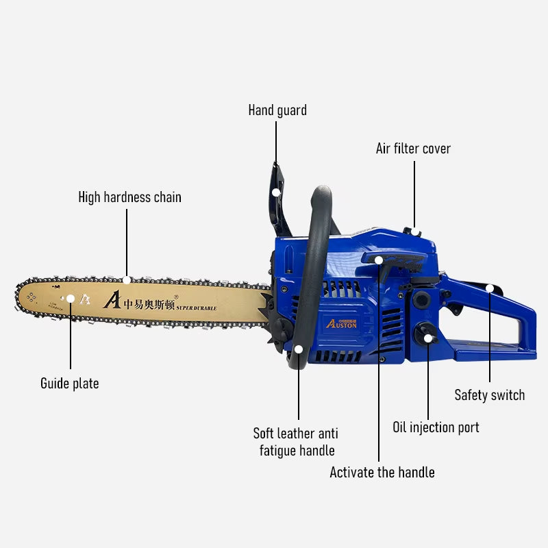 Auston Industrial Professional Petrol Chain Saw Machine Gas Powered Tree Chainsaws