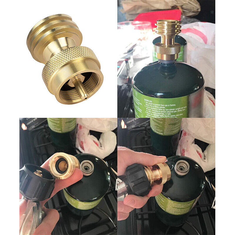 Solid Brass Steak Saver Propane Tank Adapter 1Lb to 20Lb Grill Bottle Converter