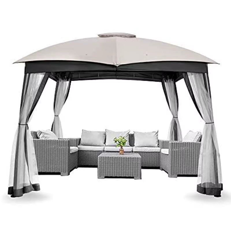USA Stock 1 Piece MOQ Clearance Grey Color Double Vent Heavy Duty Canopy Gazebo 10X12 Ft with Netting & Sand Bag for Patio