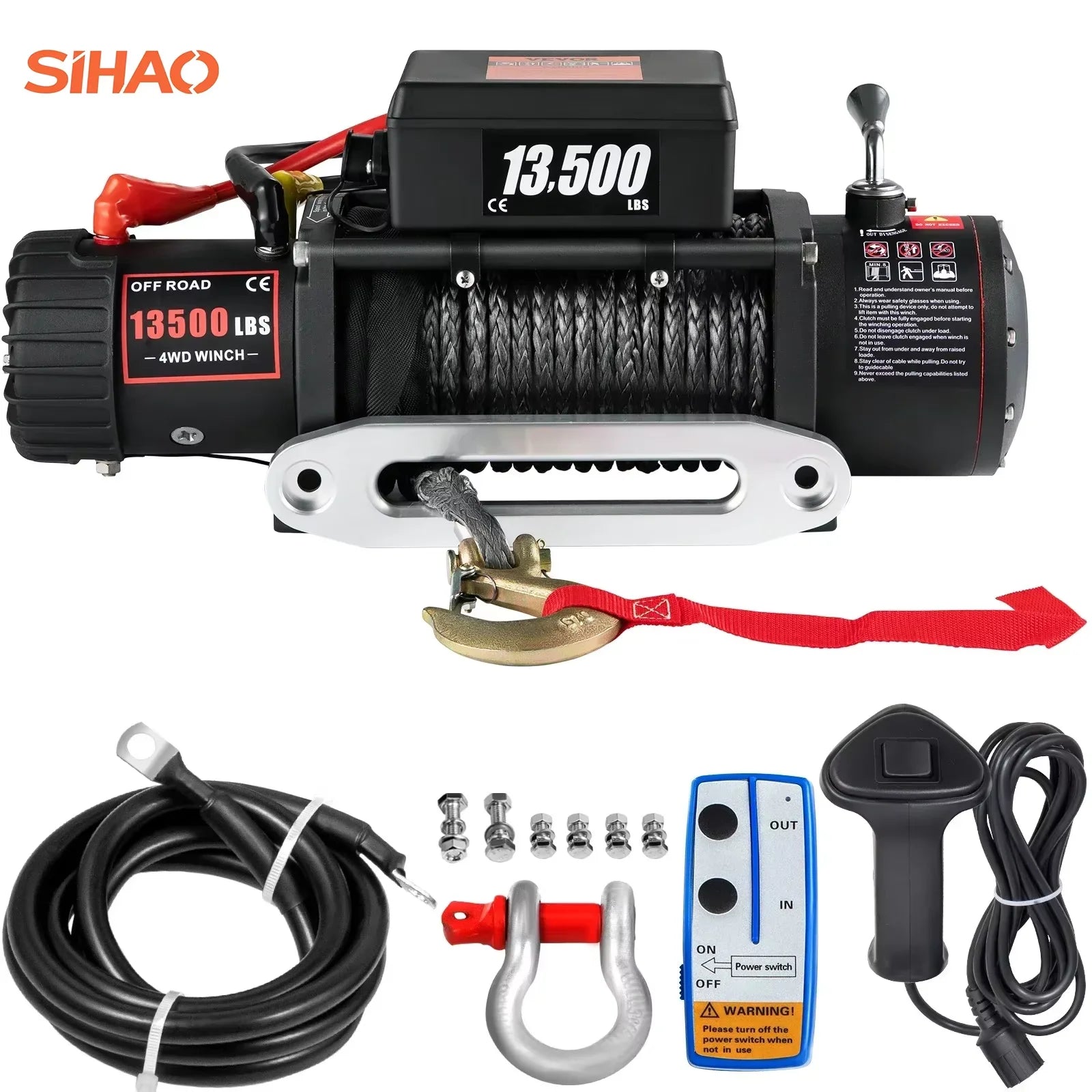 13500LBS Electric Truck Winch 12Velectric Winch ATV Synthetic Rope with Remote Control Fortowing SUV Car Trailer ATV Truck