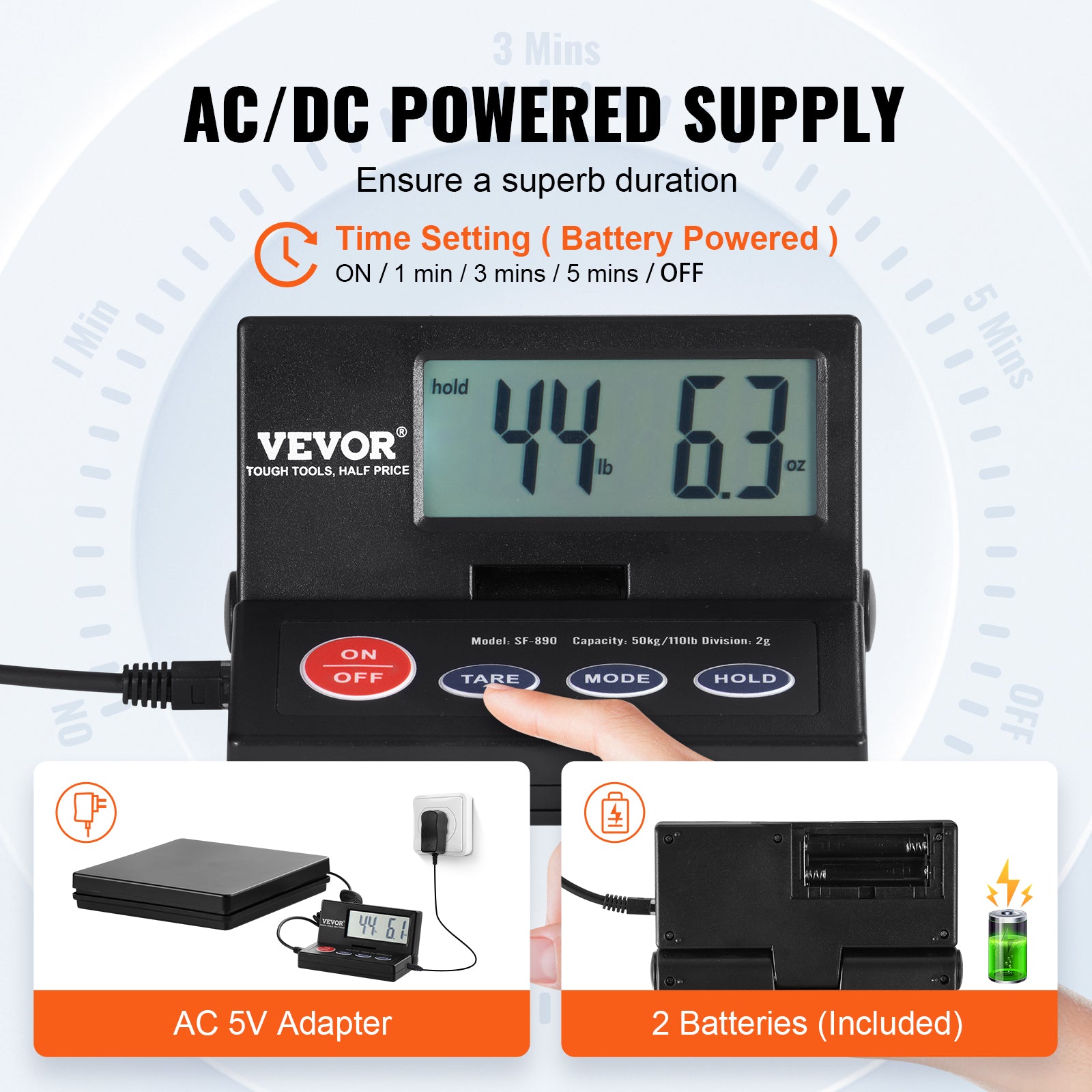 VEVOR Shipping Scale 110 Lbs/440 Lbs Digital Postal Scale AC/DC Package LCD