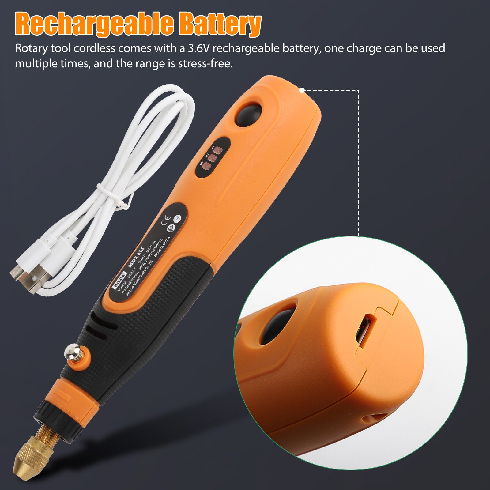 Cordless Grinder Rotary Tool Kit Battery Powered 3 Speeds with 46Pcs Accessories