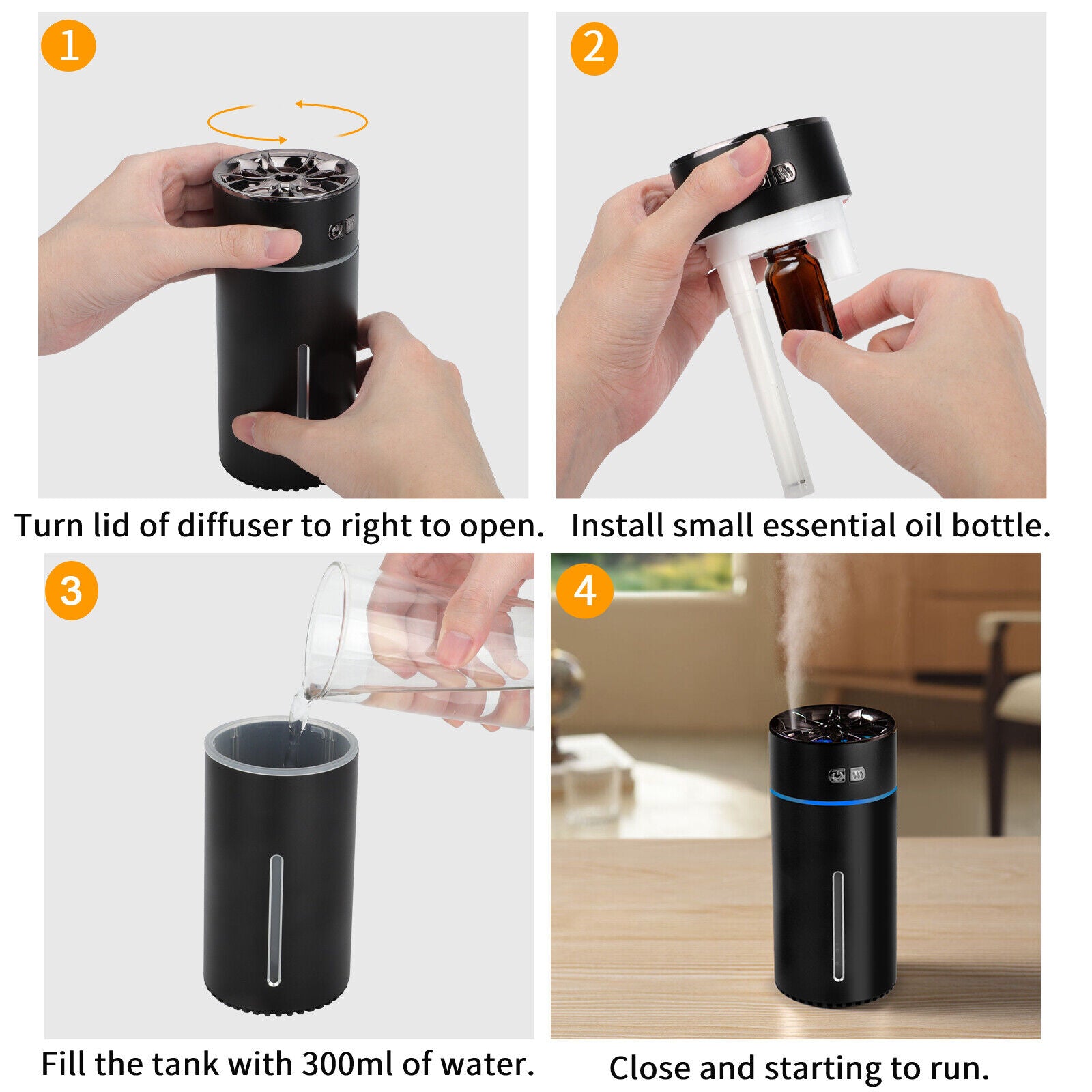 Essential Aroma Oil Diffuser for Large Room Car Ultrasonic Aromatherapy 300 Ml
