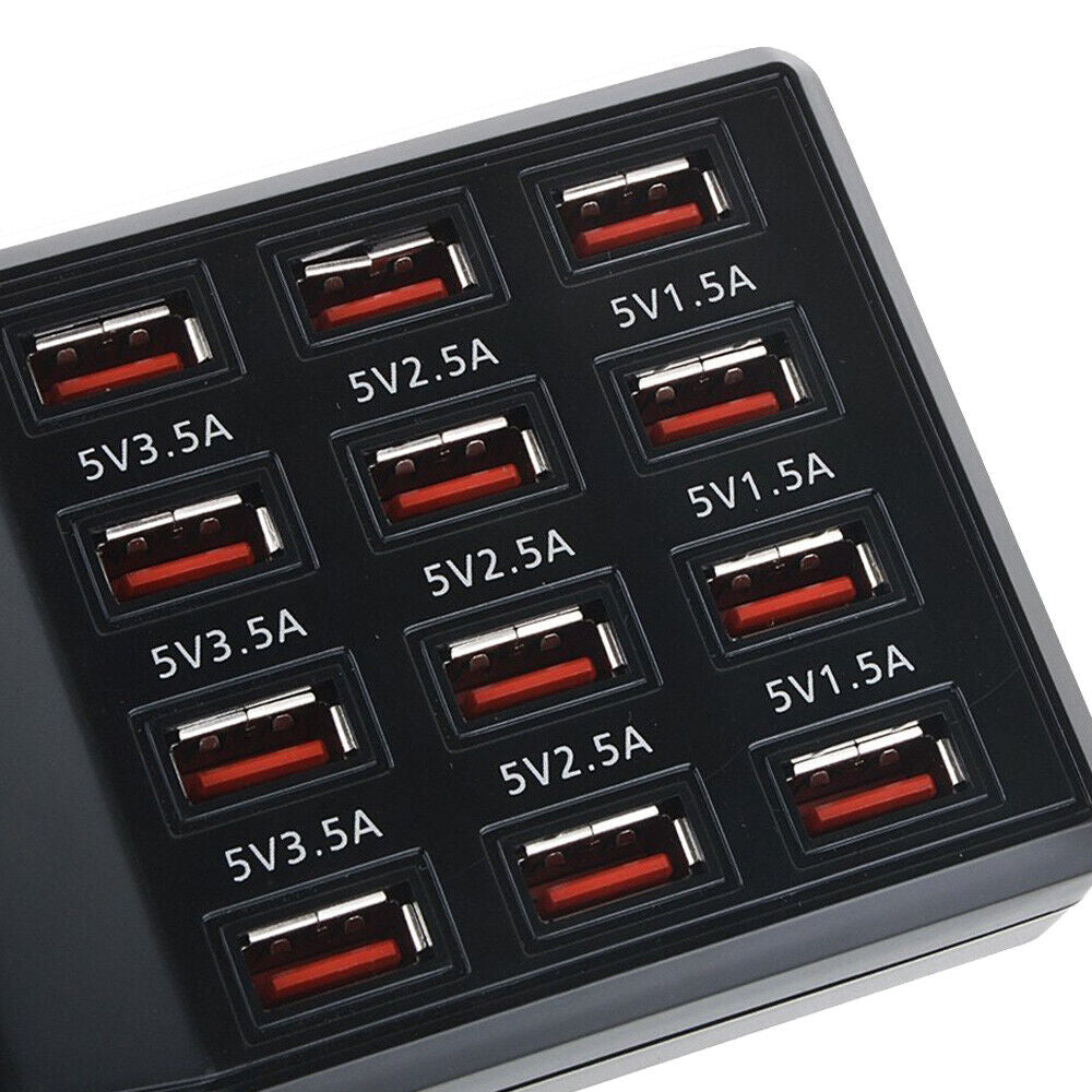 Multi 12 Port USB Charging Station Hub Desktop Wall Cell Phone Charger Organizer
