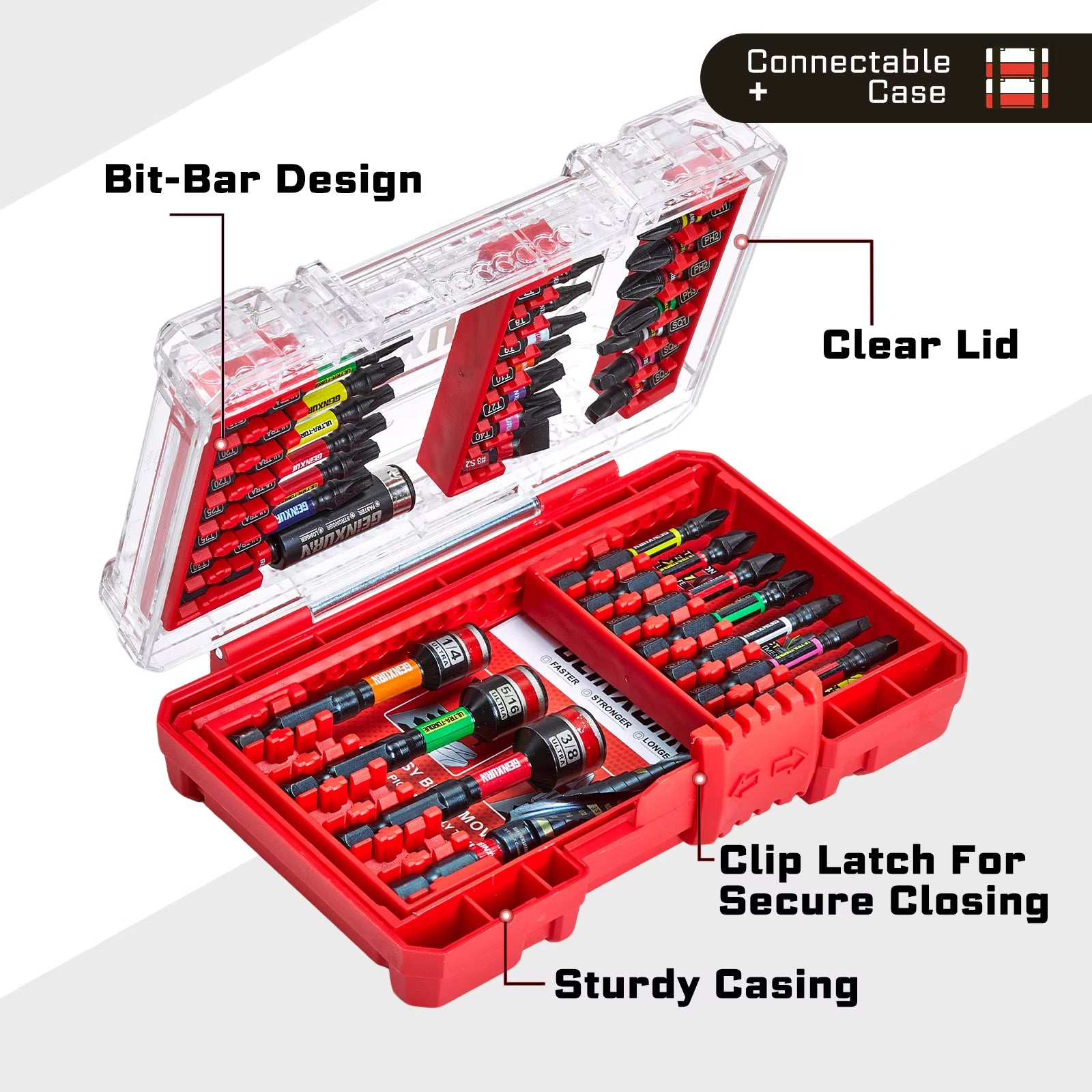 GEINXURN 32Pcs Industrial Impact Screwdriver Set 25Mm 50Mm Nut Driver 65Mm Step Drill Bit Color-Coded PH SQ TX SL8 Fast DIY