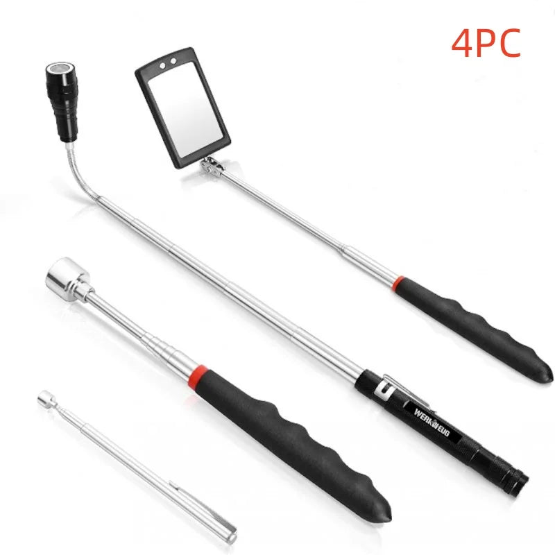 360° Inspection Mirror LED Light Telescoping Mirrors Extend Mechanic Tools Inspection Mirror Telescopic Handle Repairing Tools