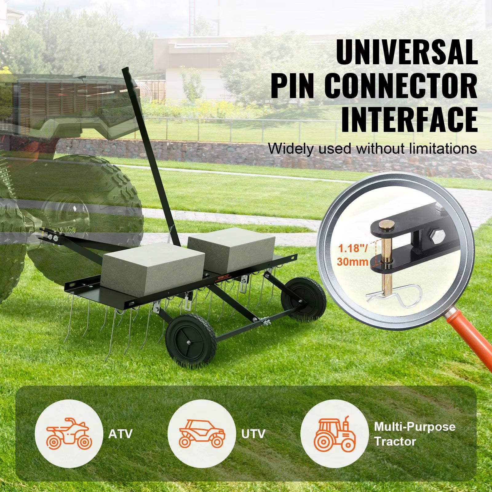 DB Wholesale 48-Inch Tow behind Dethatcher with 24 Spring Steel Tines ATV Mower Lawn Dethatcher Rake Tow