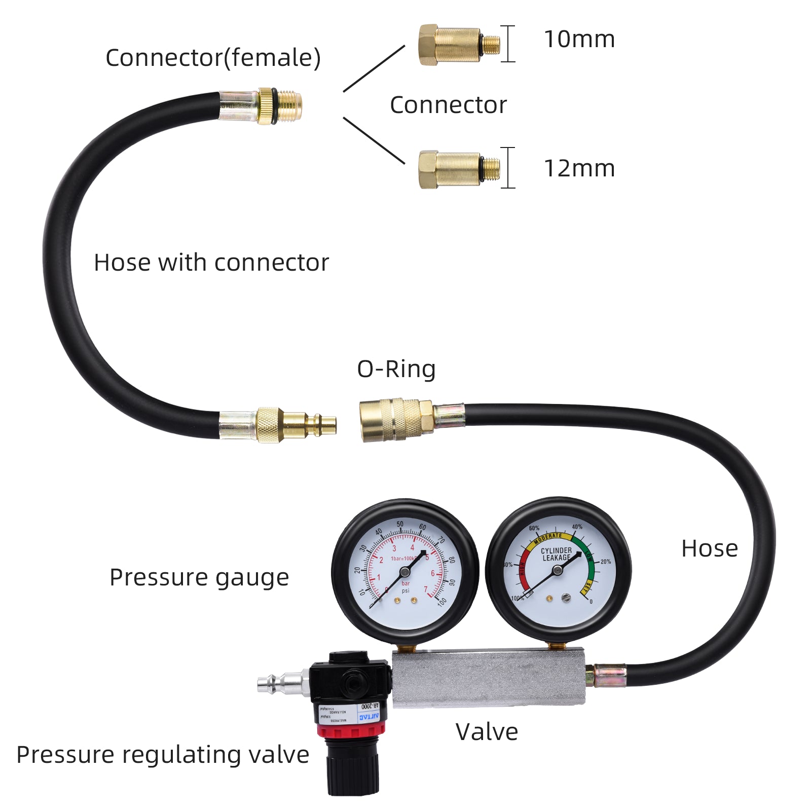 Cylinder Leak down Tester Petrol Engine Compression Leakage Detector Tool Kit