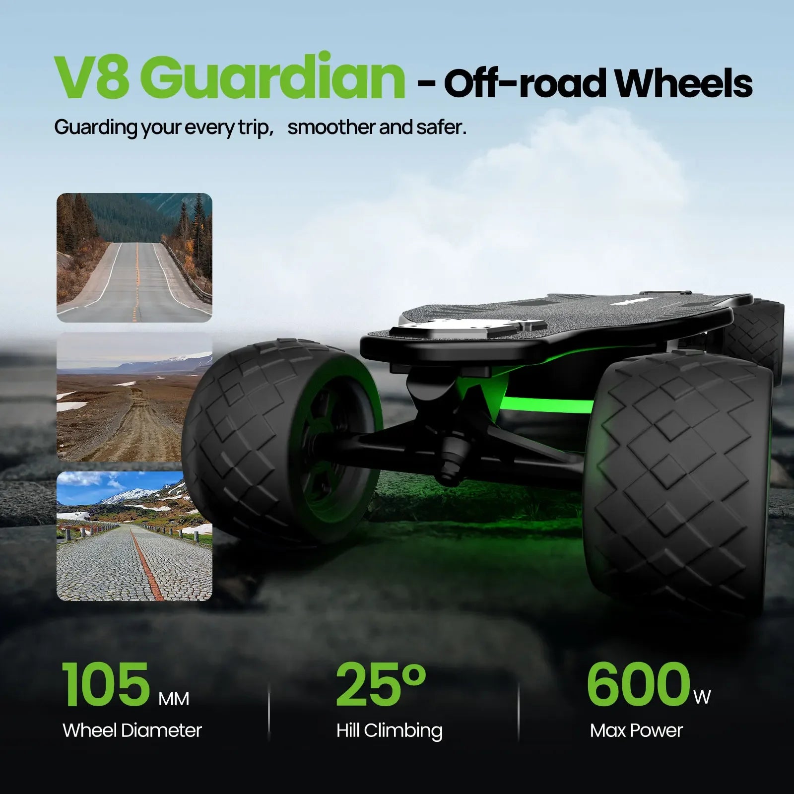 Isinwheel V8 Adult Electric Skateboard 37V 5Ah Battery 600W*2 Dual Motor F-Road Wheels E-Skateboard E-Scooter