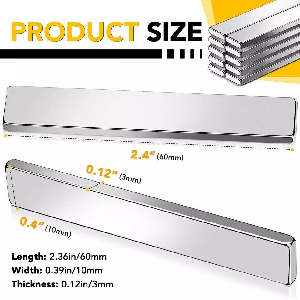 Strong Magnet Strips Heavy Duty - Rare Earth Magnets with Adhesive - Pack of 6