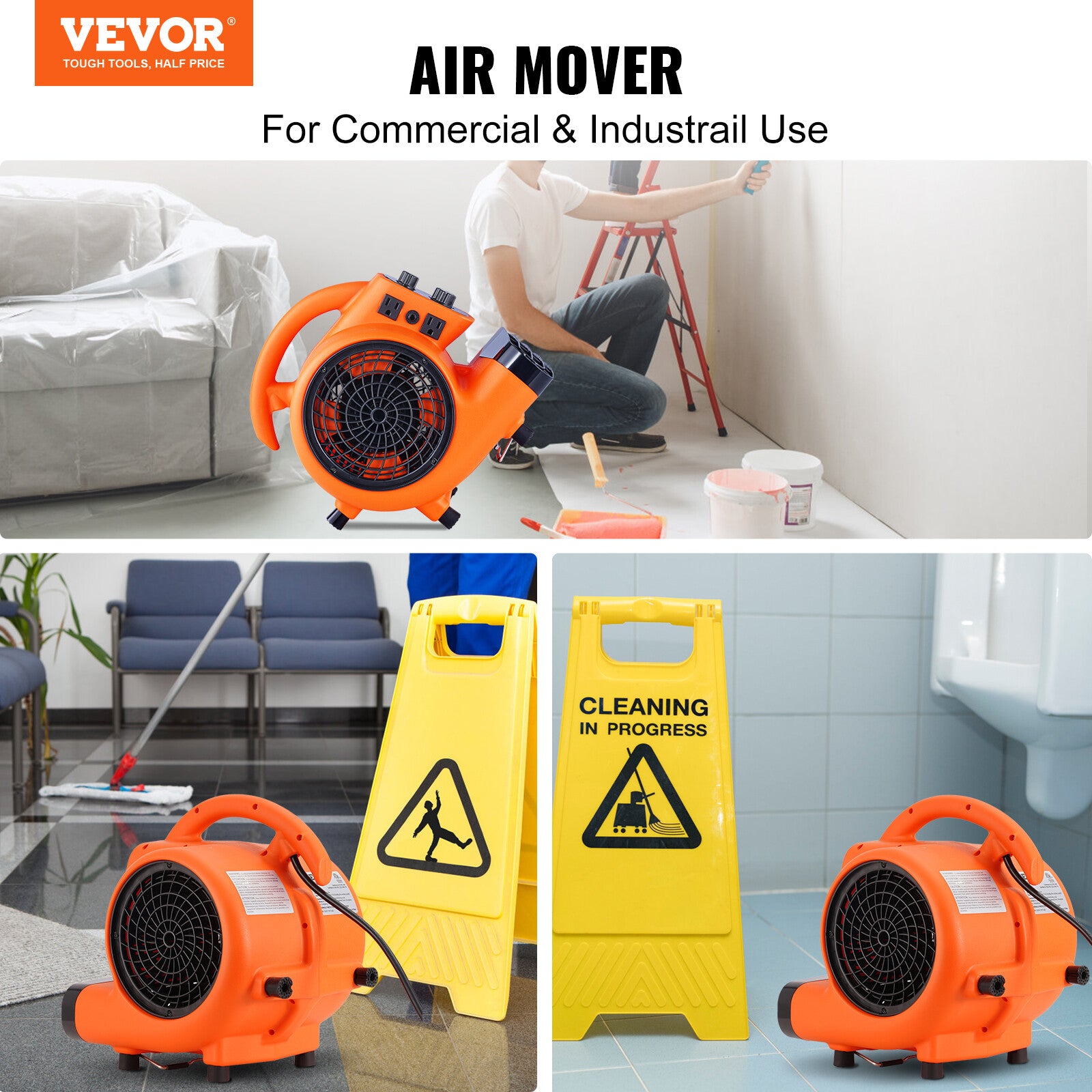 1000 CFM 3-Speed 1/4 HP Adjustable Air Mover Carpet Dryer Blower Floor Fan