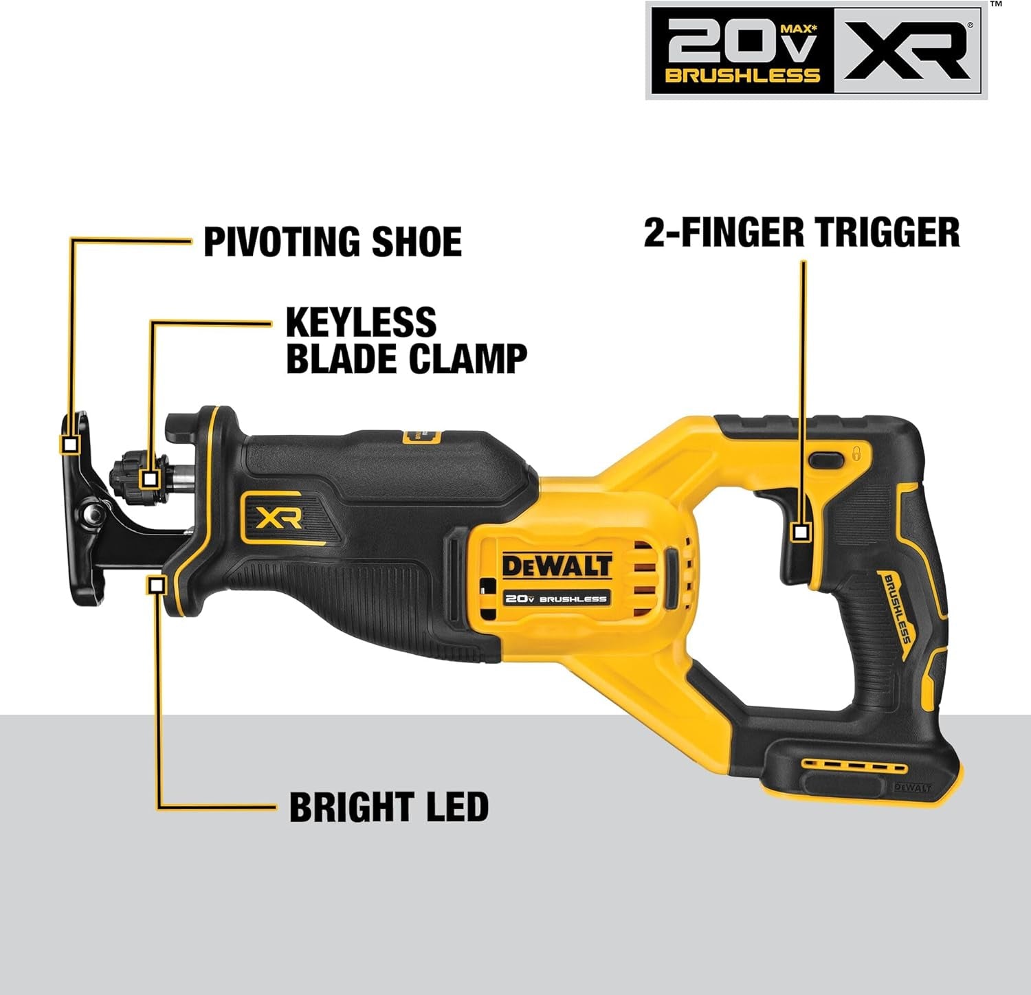 20V MAX* Reciprocating Saw, Cordless, 2-Finger Variable Trigger, Keyless Blade Clamp, Tool Only (DCS382B)