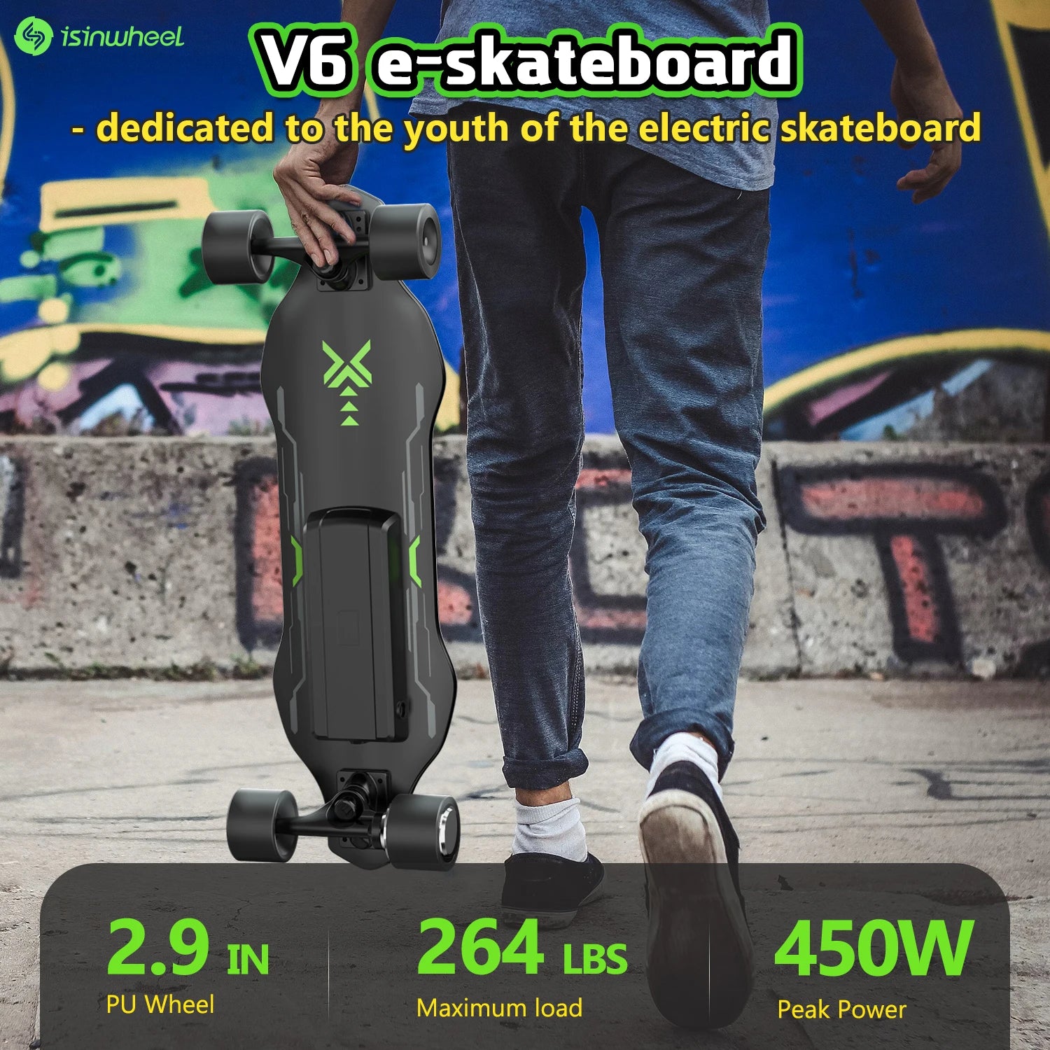 Isinwheel V6 Adult Electric Skateboard 25.2V 2Ah Battery Four-Wheel E-Skateboard 74*51Mm Tire E-Scooter