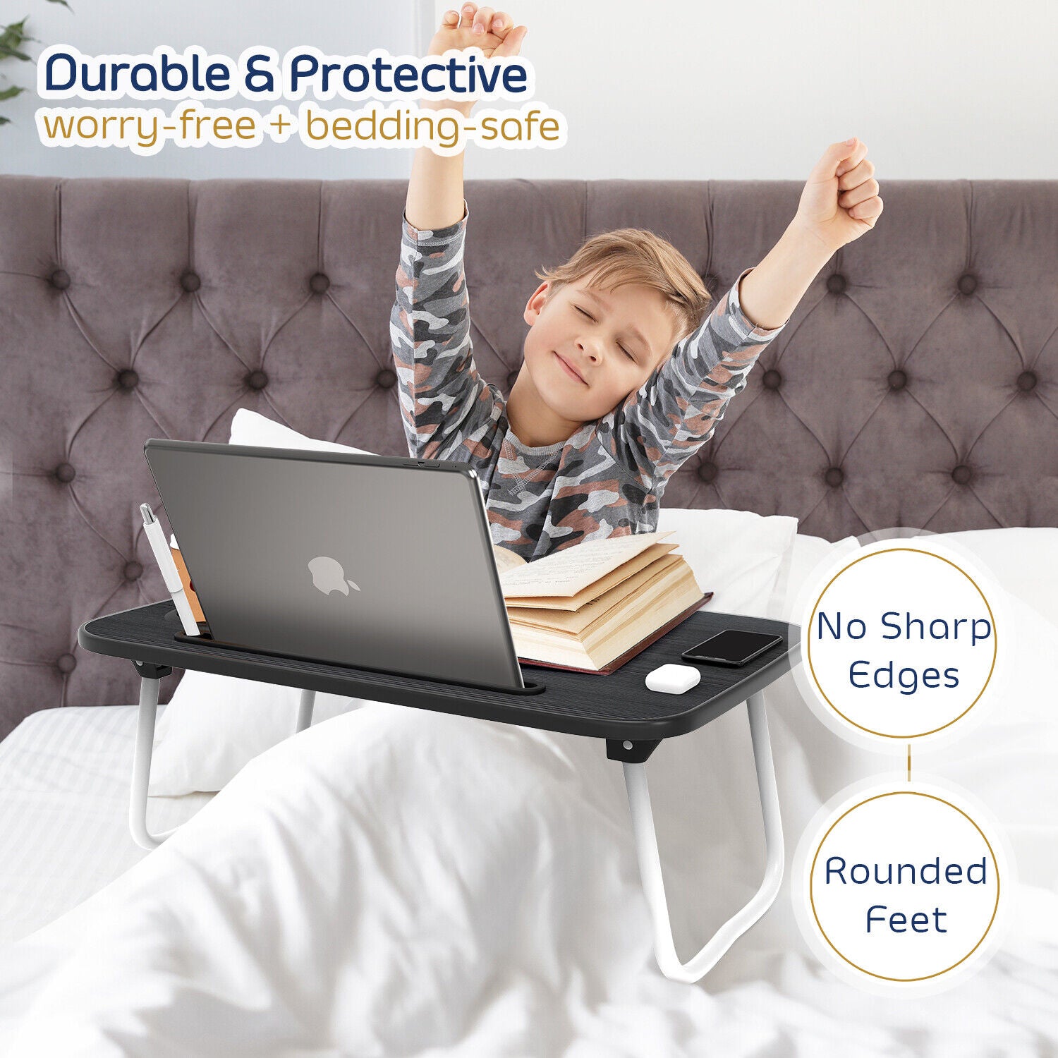 Adjustable Laptop Tray Lap Desk Stand Foldable Bed Table Notebook Tray Cup Slot