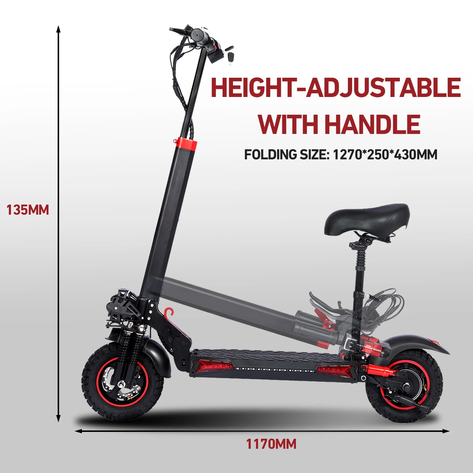 1200W Off-Road Electric Scooter with Seat, 48V 21Ah/18Ah Battery, Max Speed 30Mph, Range 35Miles, Foldable Commuter E-Scooter