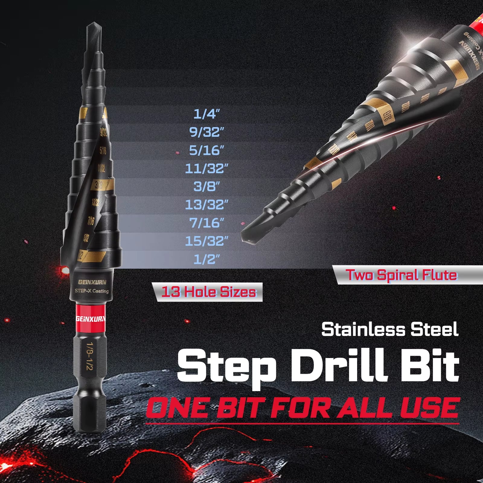 GEINXURN 32Pcs Industrial Impact Screwdriver Set 25Mm 50Mm Nut Driver 65Mm Step Drill Bit Color-Coded PH SQ TX SL8 Fast DIY
