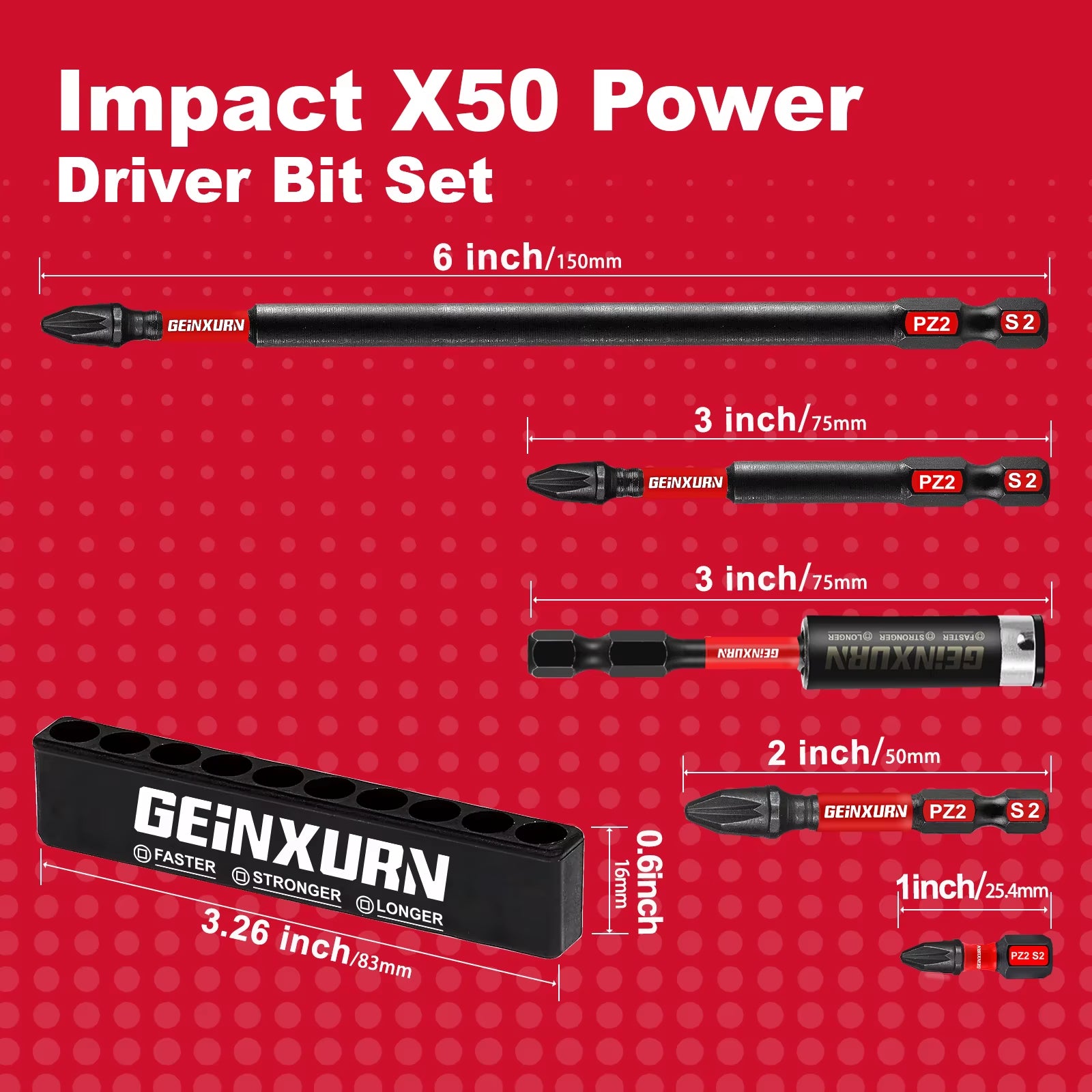 Geinxurn 11Pcs Best Quality Impact S2 Pozidriv Impact Screwdriver Bit for Drills Impact Driver Set