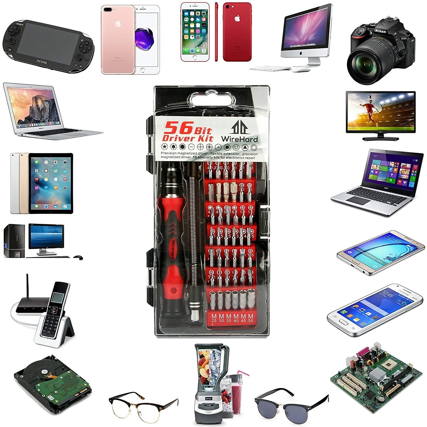 WIREHARD 62 in 1 Precision Screwdriver Set Computer Repair Tool Kit Magnetic Bit
