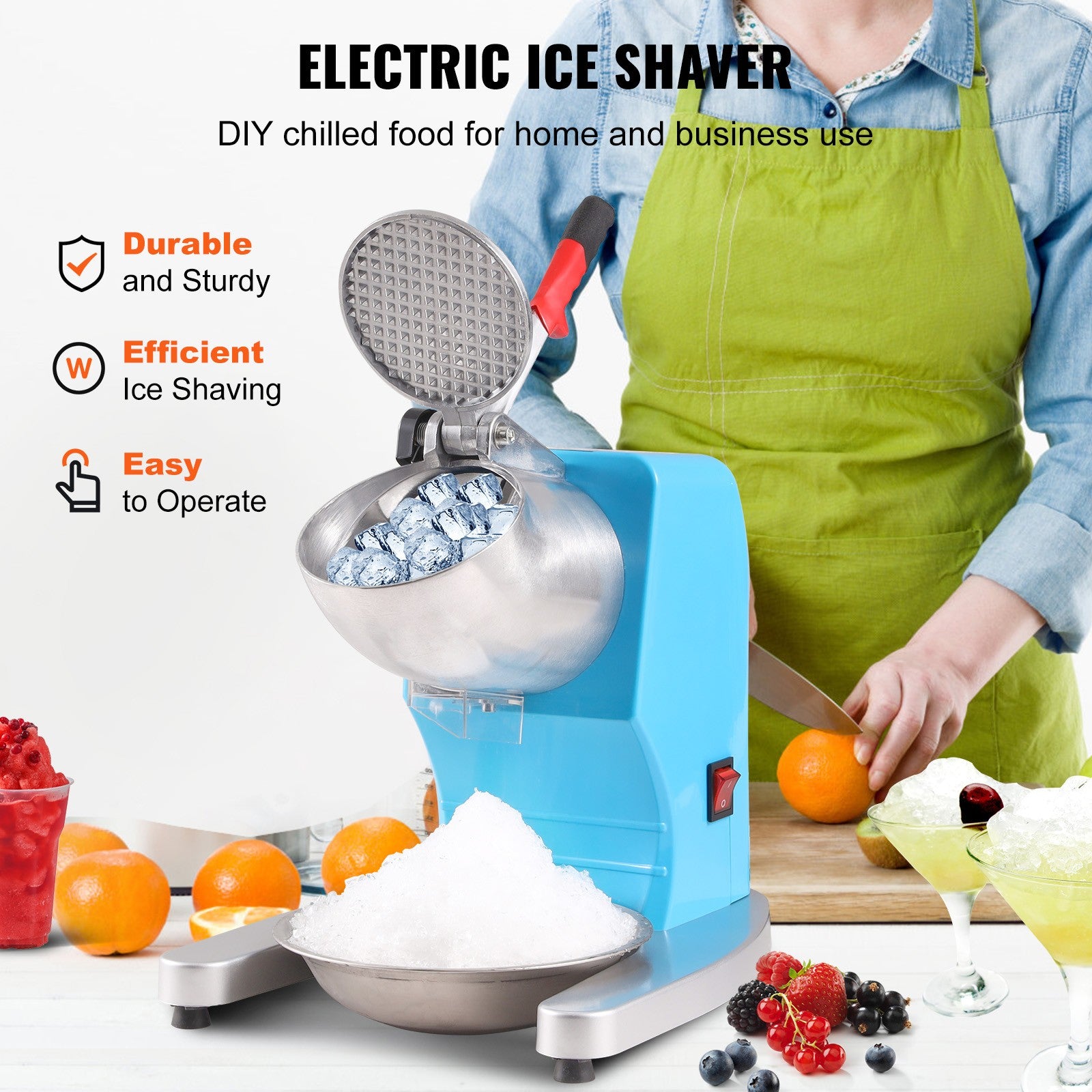 Electric Ice Crusher 220Lbs/Hr Snow Cone Machine Maker Shaved Ice 300W