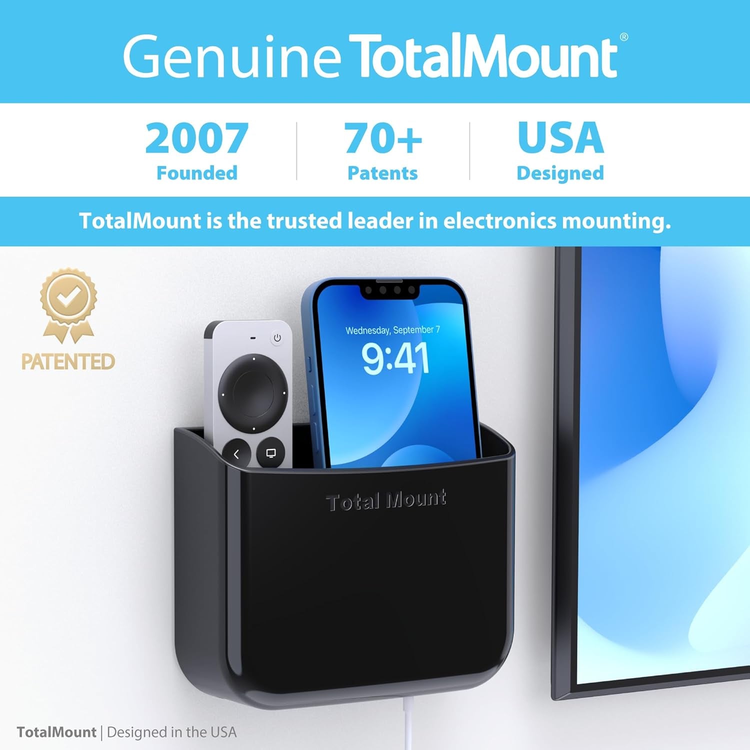 Hole-Free Remote Holders – Eliminate Need to Drill Holes in Your Wall (For 2 or 3 Remote Controls – Black – Quantity 2)