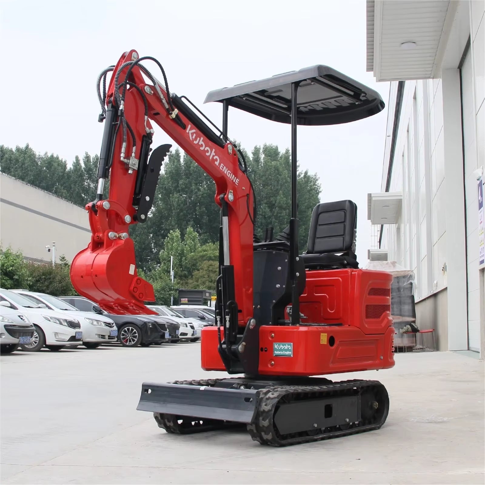 1.1Ton Red  Engine Mini Excavator Hydraulic Thumb Tracked Crawler Diesel Free Shipping
