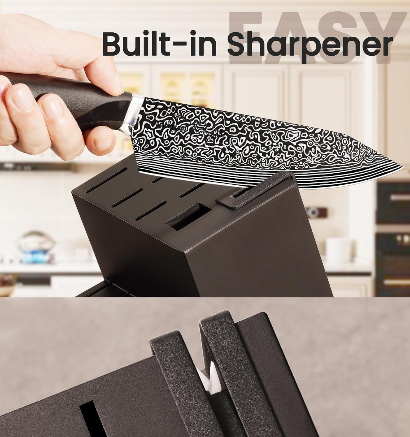 Knife Set, 5 Pieces Kitchen Knife Set with Built in Sharpener, High Carbon German Stainless Steel Knife Block Set, Dishwasher Safe