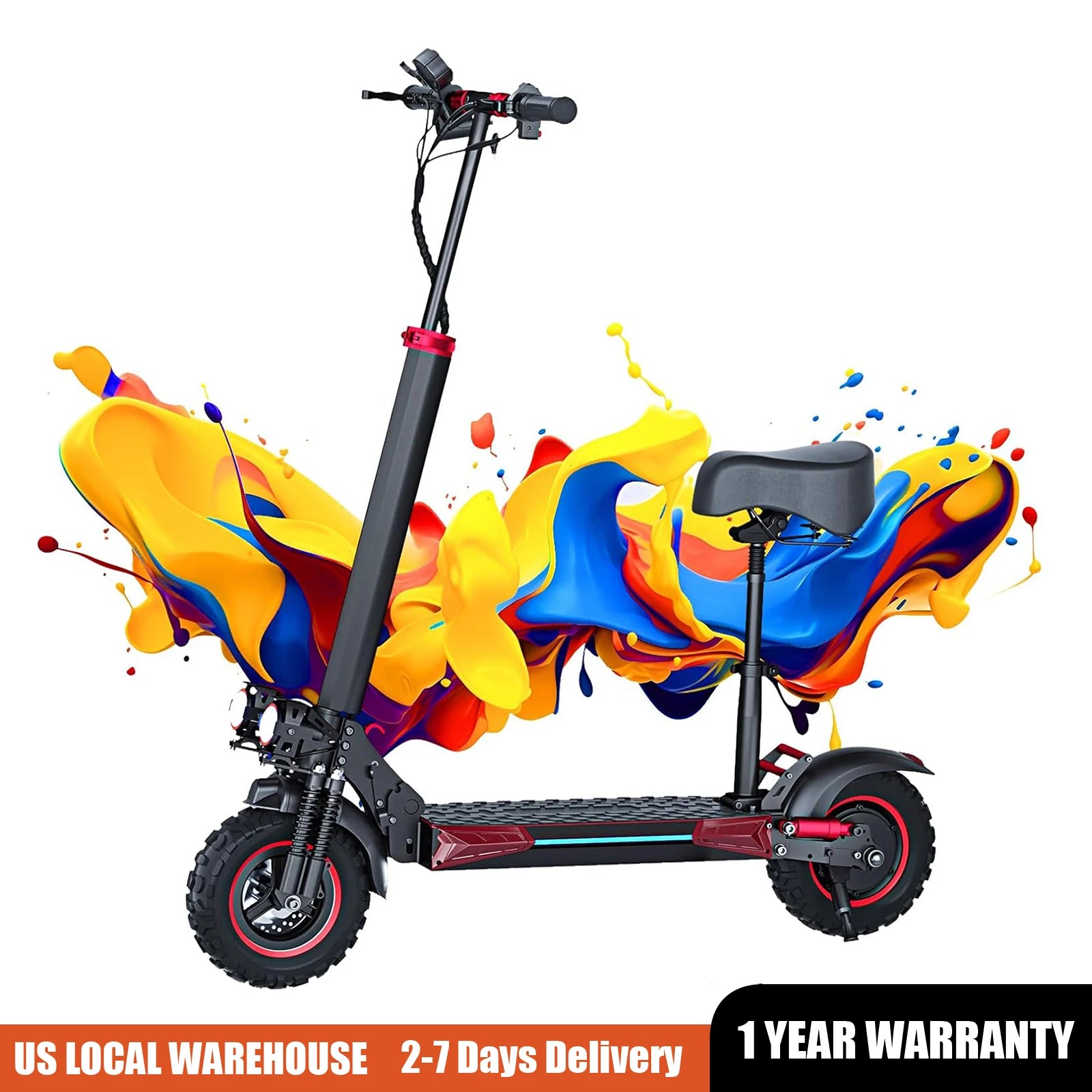 1200W Off-Road Electric Scooter with Seat, 48V 21Ah/18Ah Battery, Max Speed 30Mph, Range 35Miles, Foldable Commuter E-Scooter