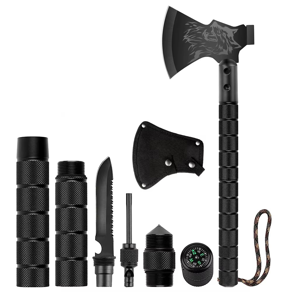 Outdoor Camping Survival Axe Aluminum Handle Steel Metal Head First Aid Detachable Multifunction Hunting Hiking Tactical Axes