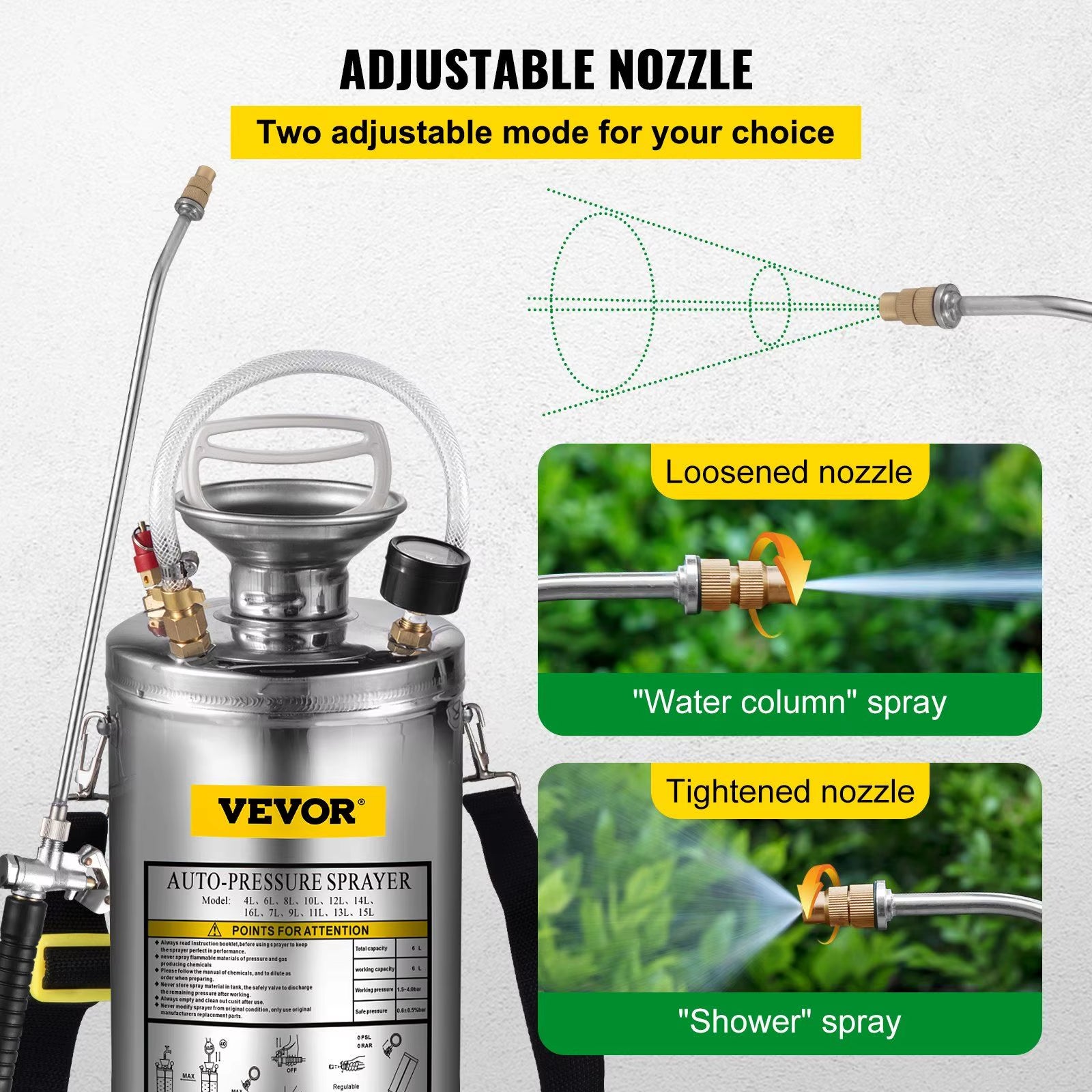 DB Wholesale 1.5-Gallon Stainless Steel Sprayer with 16\" Wand & Handle 3.3FT Reinforced Hose Hand Pump Pressure