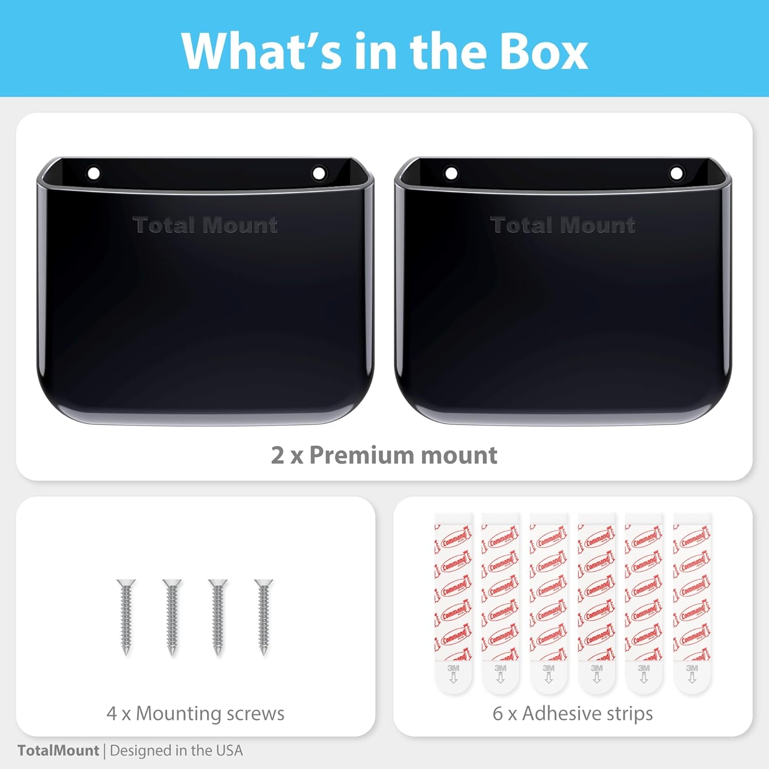 Hole-Free Remote Holders – Eliminate Need to Drill Holes in Your Wall (For 2 or 3 Remote Controls – Black – Quantity 2)