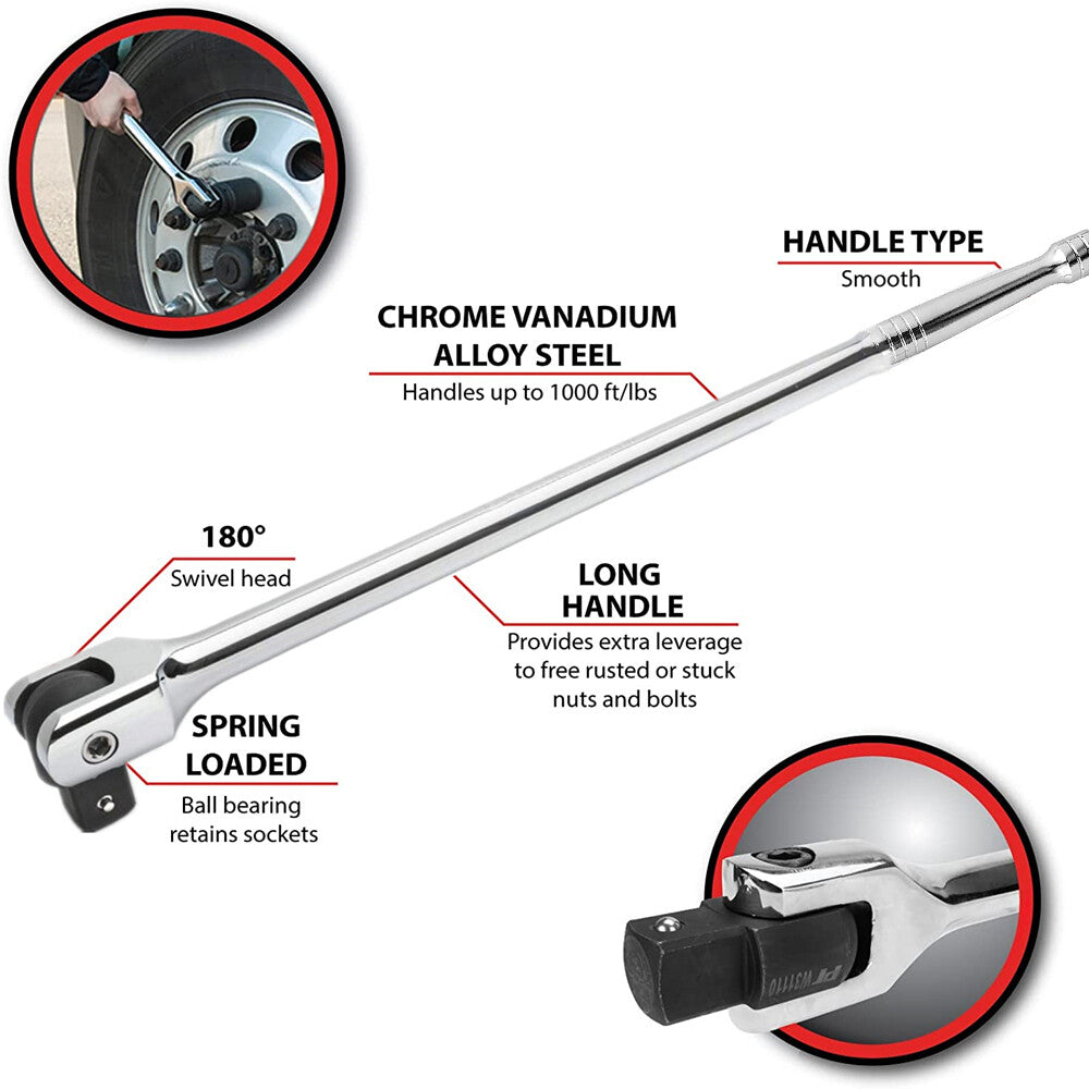 1/2 Inch Drive Breaker Bar Tool for Socket Wrench Cr-V Steel 24 Long Handle