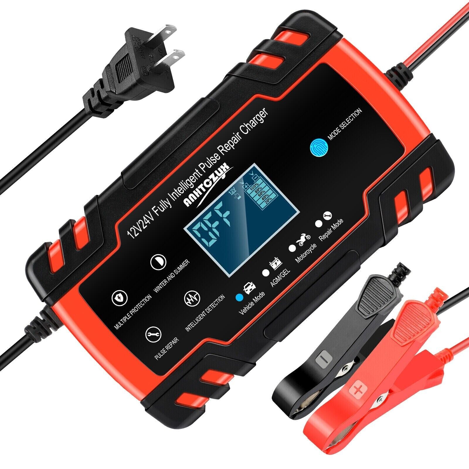 Automatic Intelligent Car Battery Charger 12/24V 8A Pulse Repair Starter AGM/GEL
