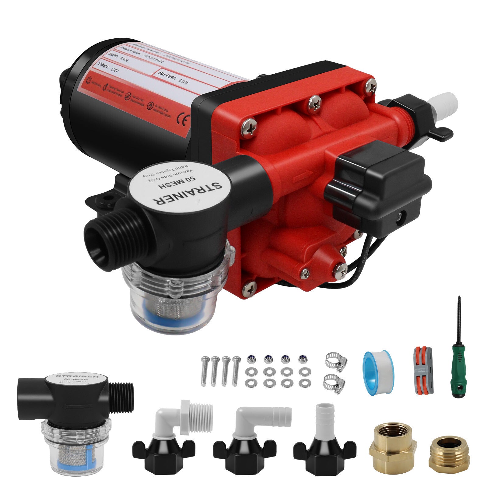 AC 110V 6GPM RV Water Pump Self-Priming Diaphragm Pump 70PSI High Pressure Pump