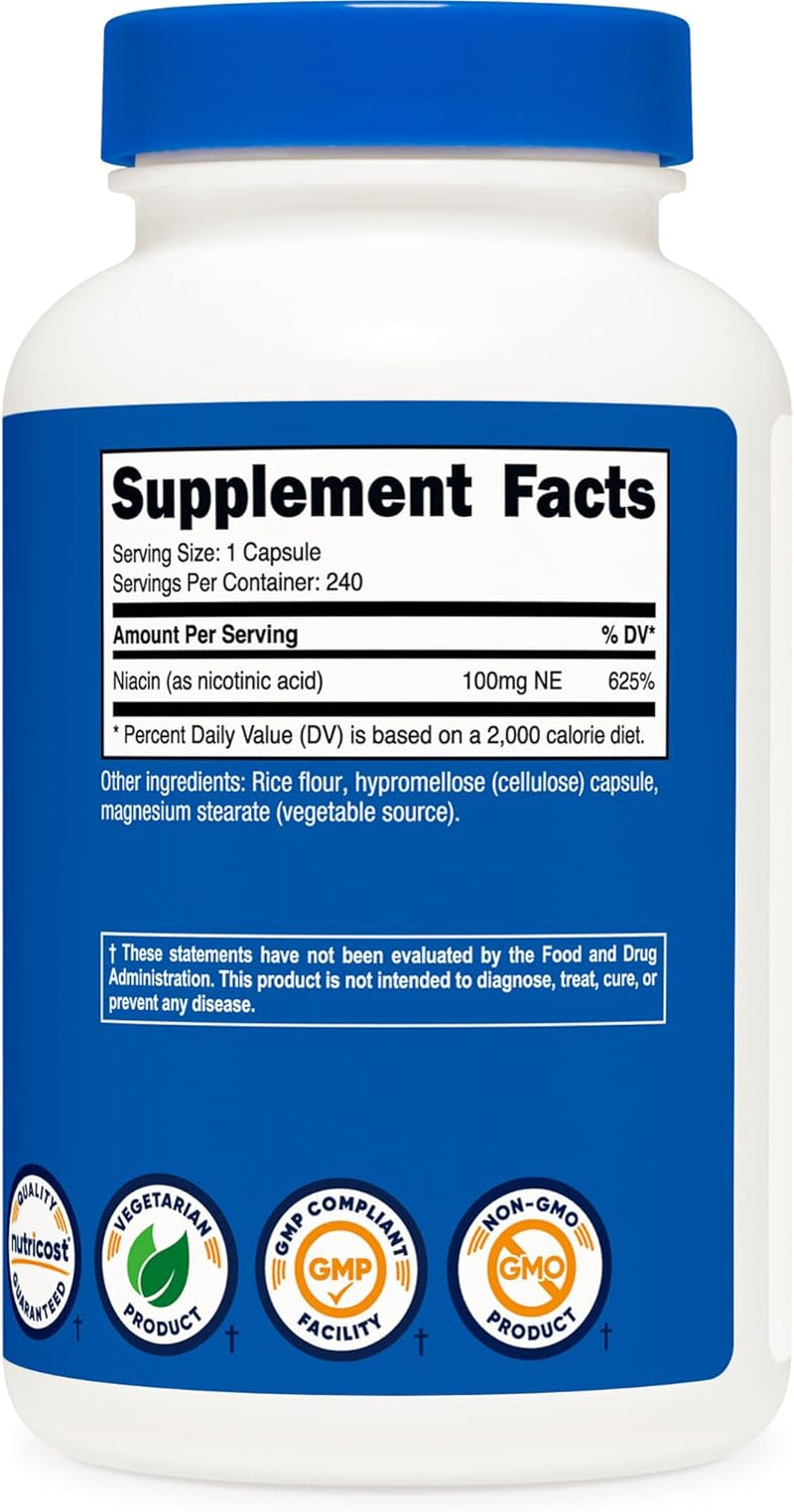 Niacin (Vitamin B3) 100Mg, 240 Capsules - with Flushing, Non-Gmo, Gluten Free