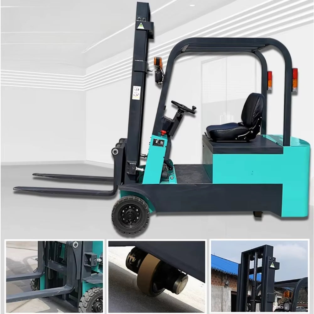 Three-Wheeled Ride on All Electric Forklift Three Point Lifting Hydraulic Stacker