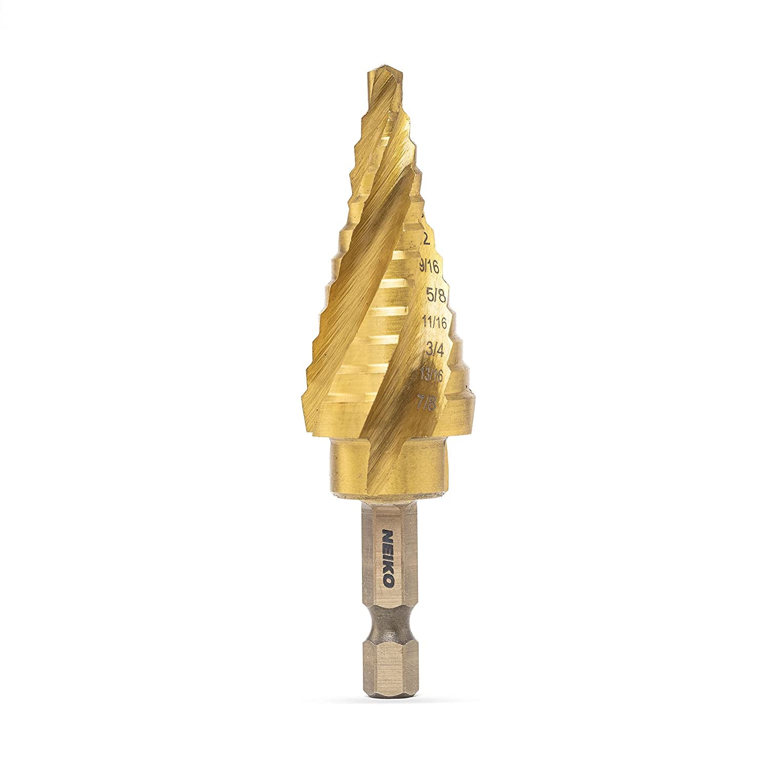 10180A Steel Spiral Quick-Change Step Drill Bit for Metal with 4-Flute Spiral Grooved Design, Nitride-Coated High-Speed Steel Multitool with 12 Sizes in 1 Step Bit, Unibit, Hole Drill Bit