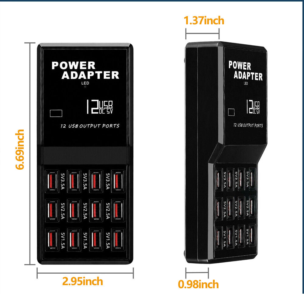 Multi 12 Port USB Charging Station Hub Desktop Wall Cell Phone Charger Organizer