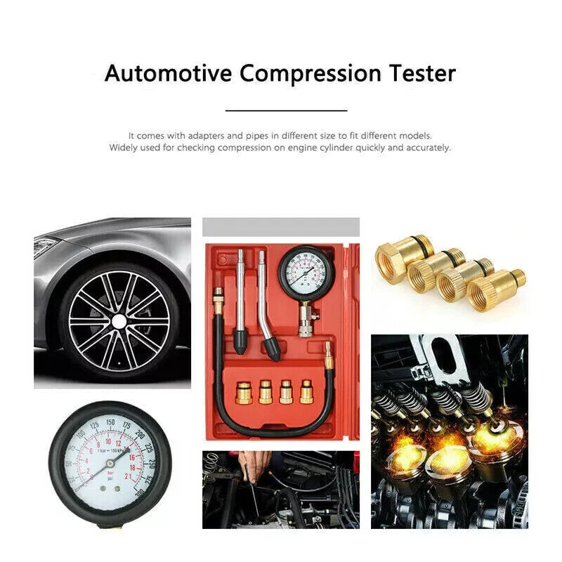Engine Cylinder Compression Gauge Tester Kit Gas Engine Diagnostic Testing Tool.